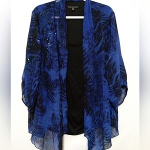 SARA MICHELLE Shirt with Attached Shirt Sequin Size 2X Blue Roll Tab Sleeves